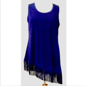 Navy Asymmetrical Fringe Hem Dress NWT